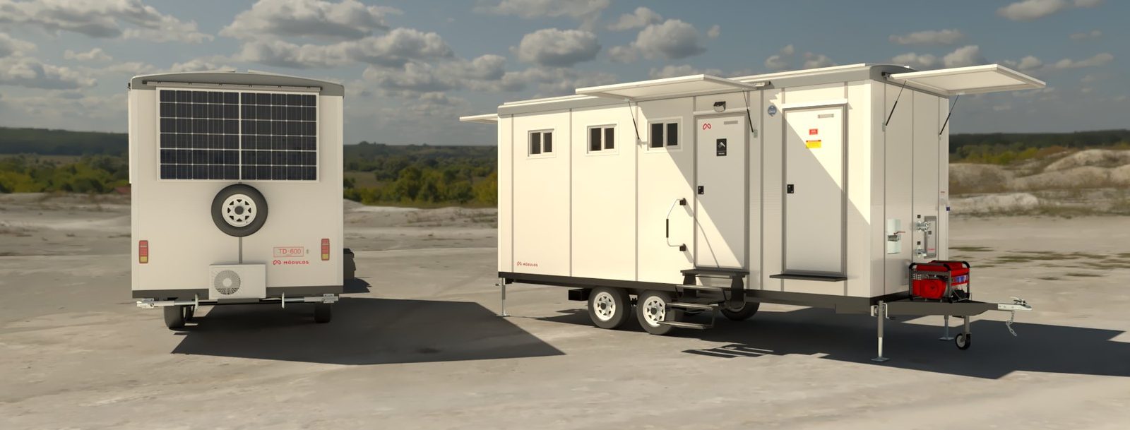 Ducha móvil TD 600 con generador de 6,5 kVA en la lanza del tráiler